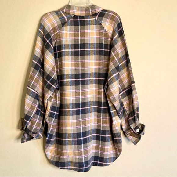 NEW Zara Oversized Plaid Shacket Overshirt Flannel Jacket Tan Pink Gray Size XL - Picture 12 of 16
